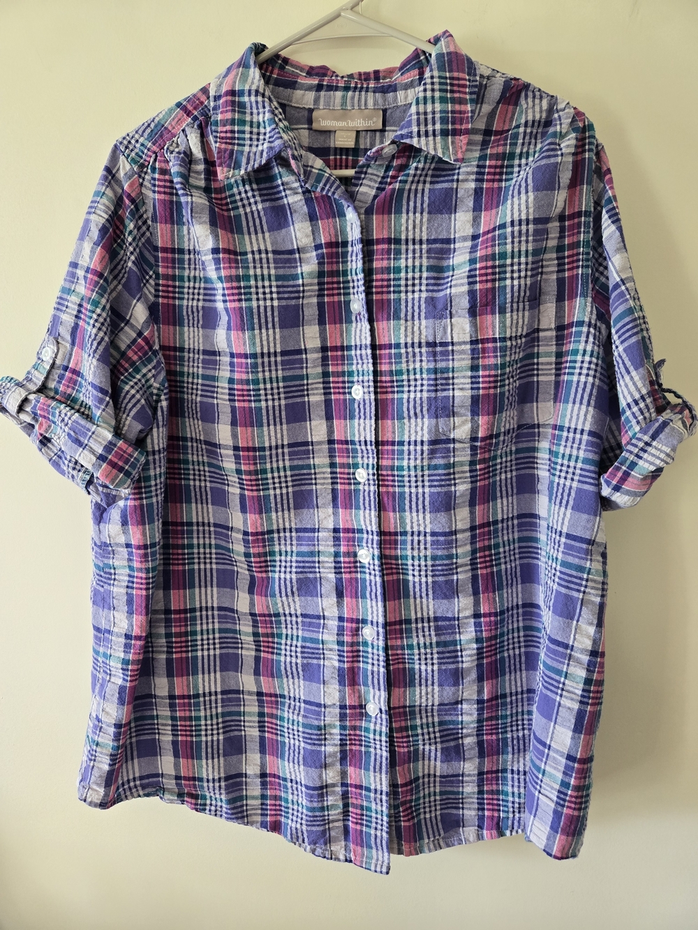 Woman Within Seersucker Button Down Shirt Size L (18/20)